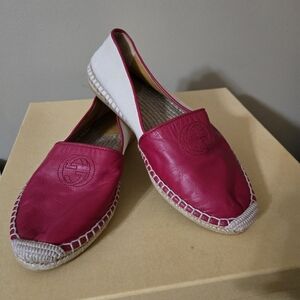 Gucci Red and Cream GG Leather and Canvas Espadrilles Size 6.5